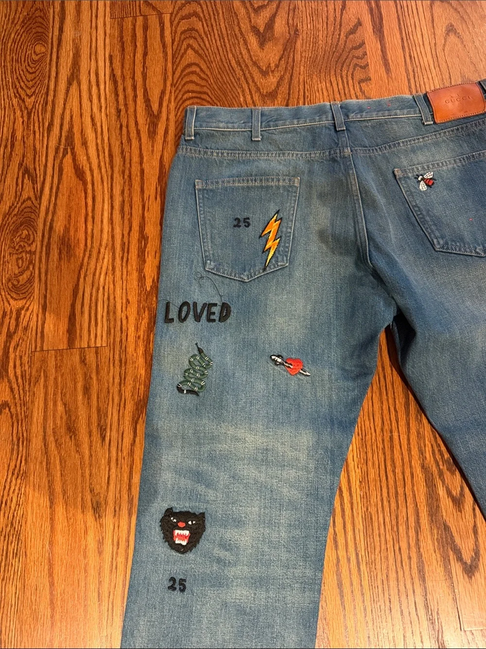 Gucci Light Blue Embroidered Straight Jeans